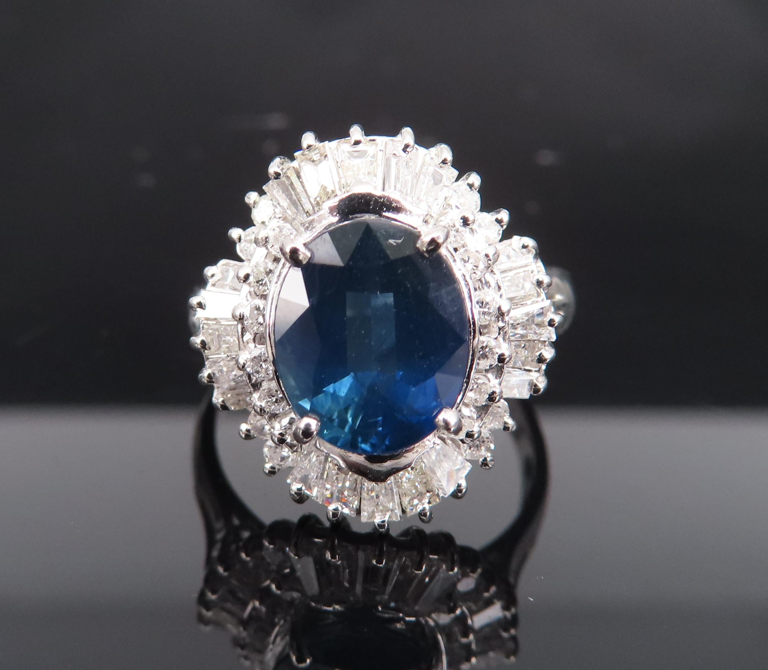 Fine 2.80ct Deep Blue Sapphire & 0.90ct Diamond Platinum Cocktail Ring, Size 7