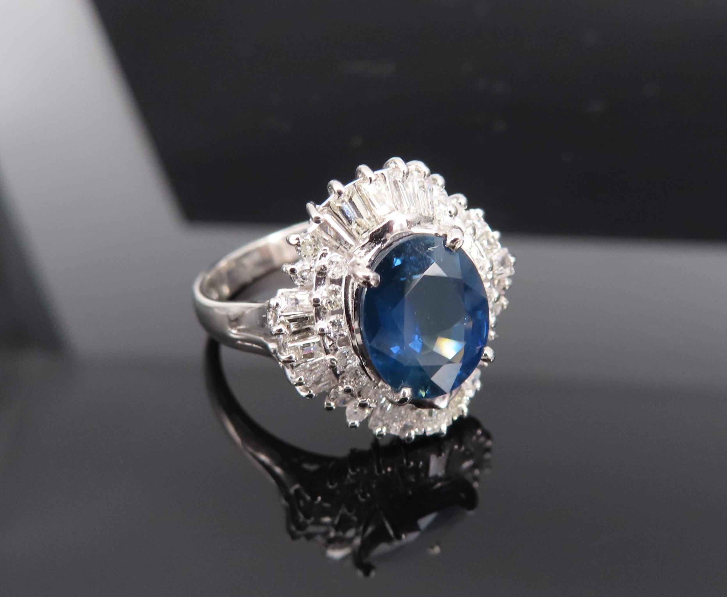 Fine 2.80ct Deep Blue Sapphire & 0.90ct Diamond Platinum Cocktail Ring, Size 7