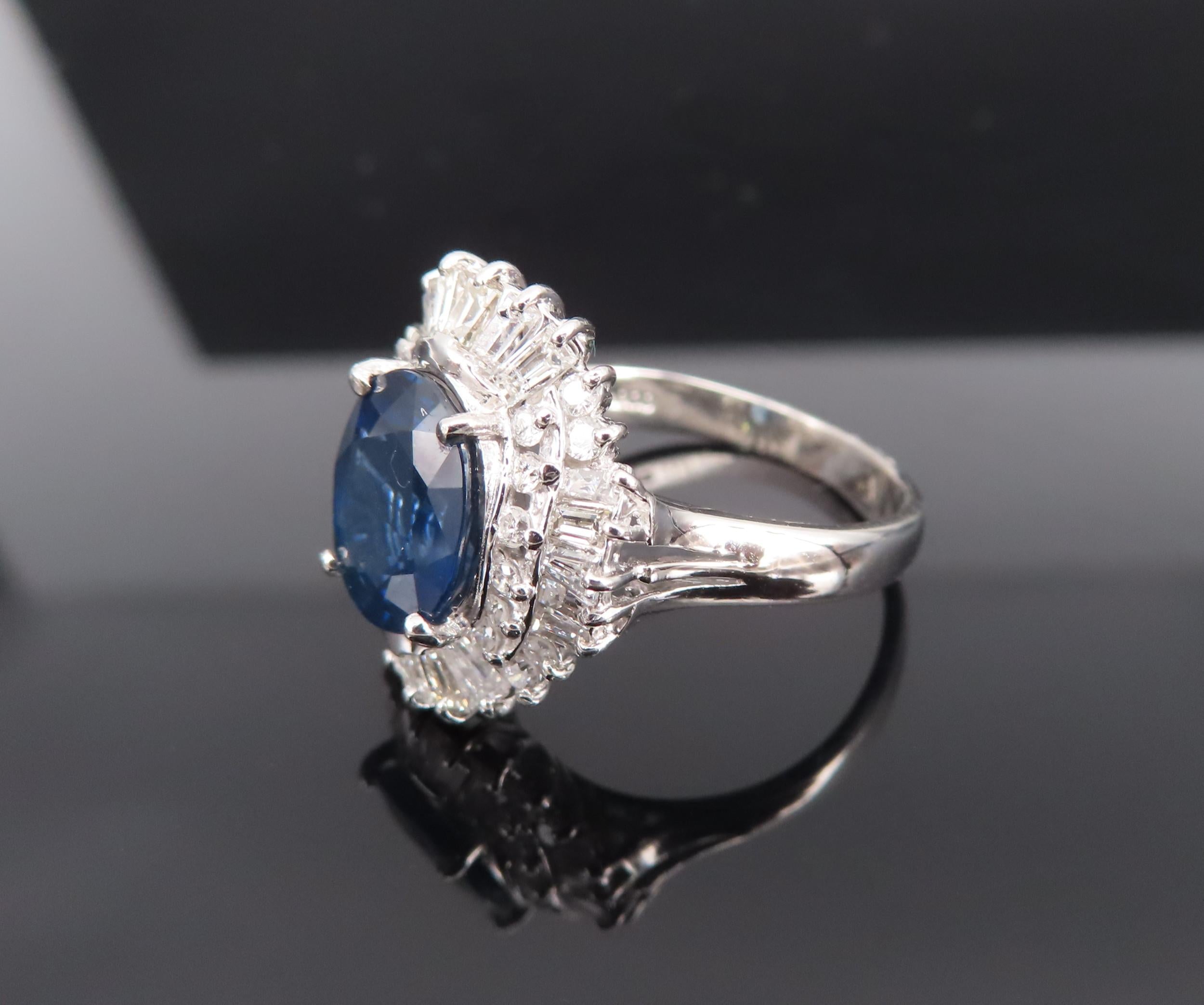 Fine 2.80ct Deep Blue Sapphire & 0.90ct Diamond Platinum Cocktail Ring, Size 7