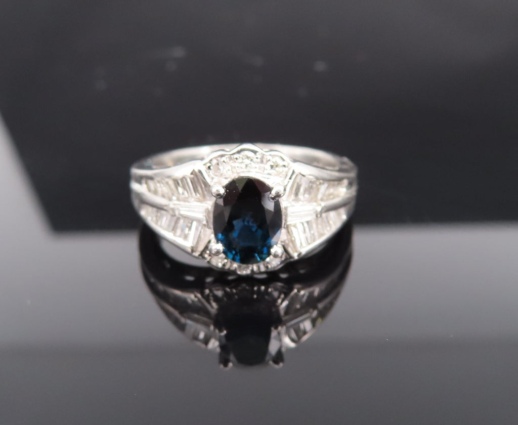Vintage 1.07ct Deep Blue Sapphire & 0.48ct Diamond Platinum Ring Size 7