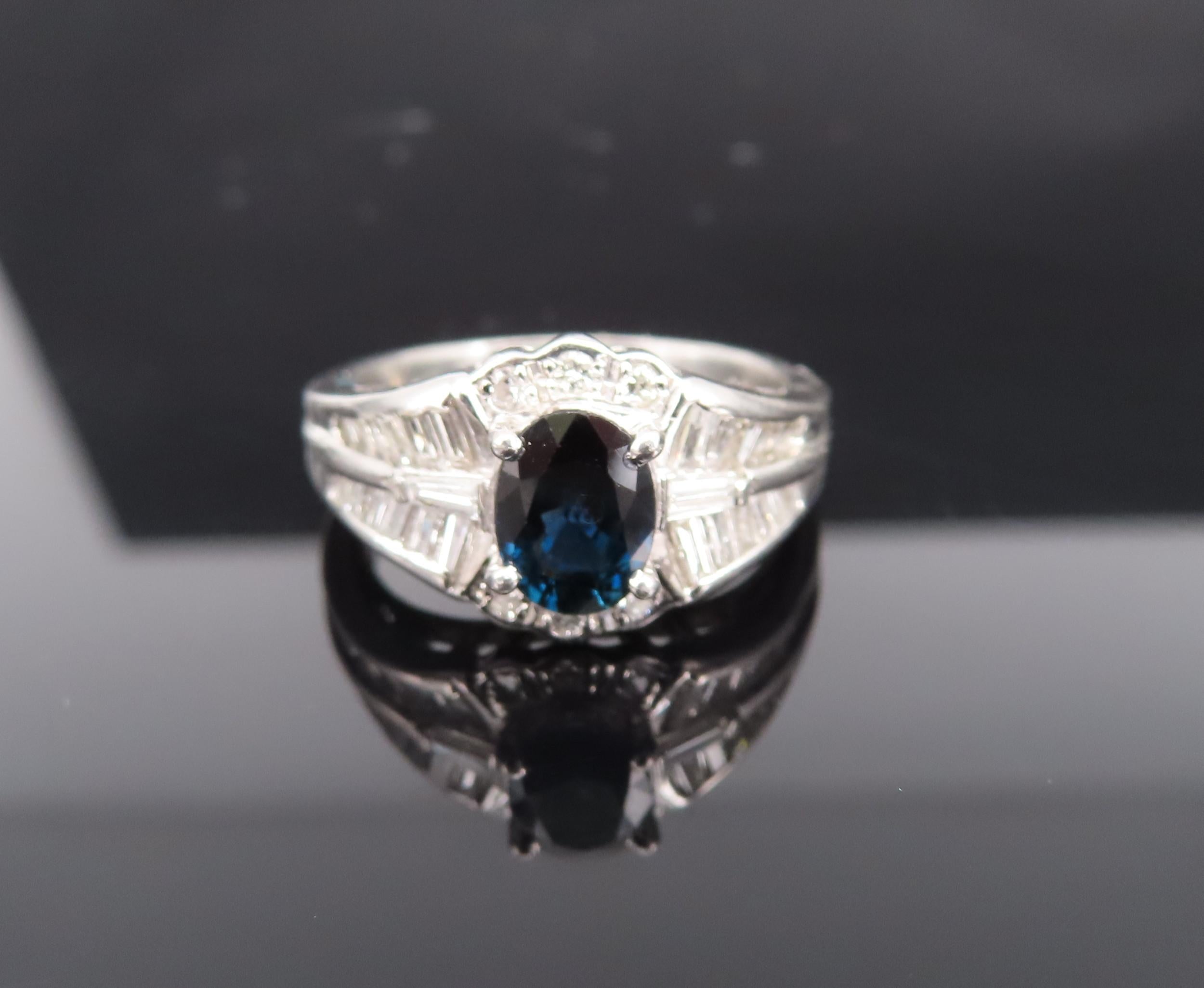 Vintage 1.07ct Deep Blue Sapphire & 0.48ct Diamond Platinum Ring Size 7