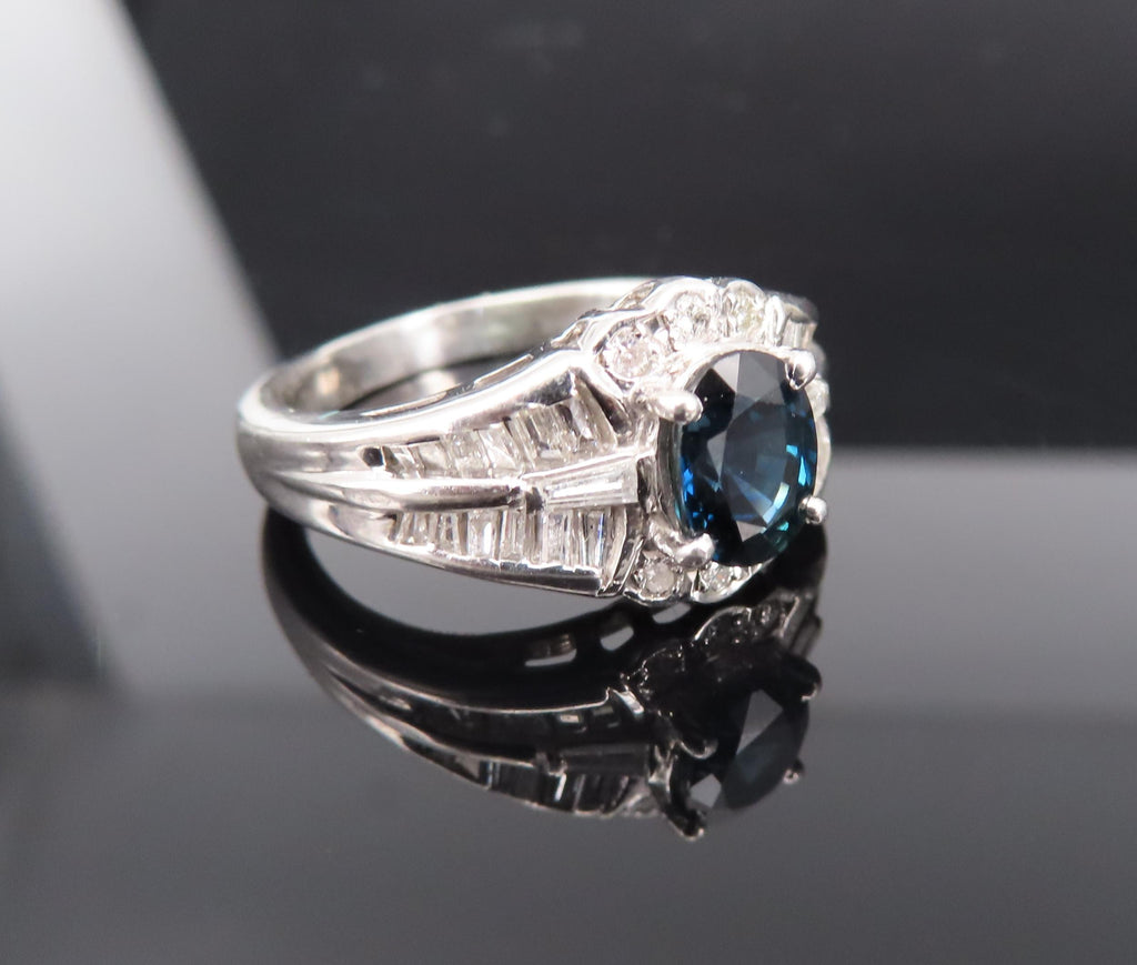 Vintage 1.07ct Deep Blue Sapphire & 0.48ct Diamond Platinum Ring Size 7