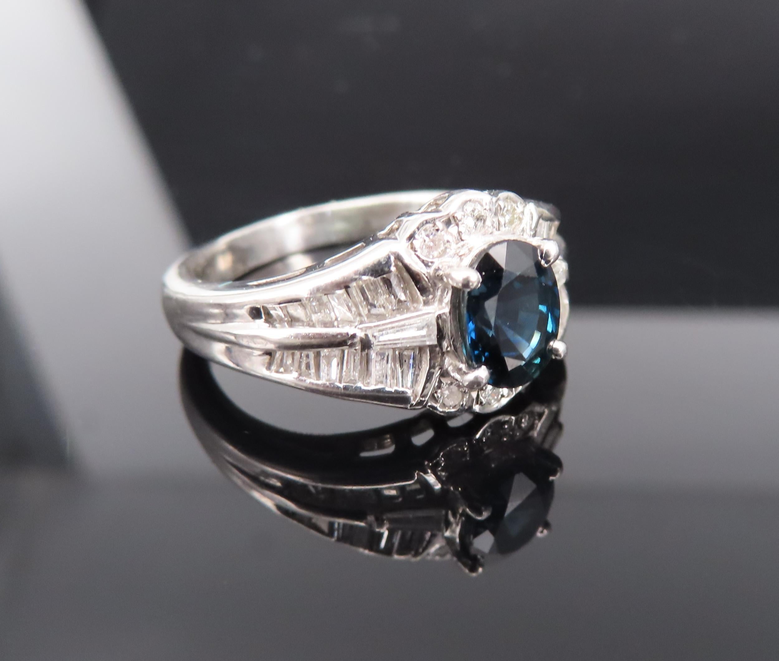 Vintage 1.07ct Deep Blue Sapphire & 0.48ct Diamond Platinum Ring Size 7