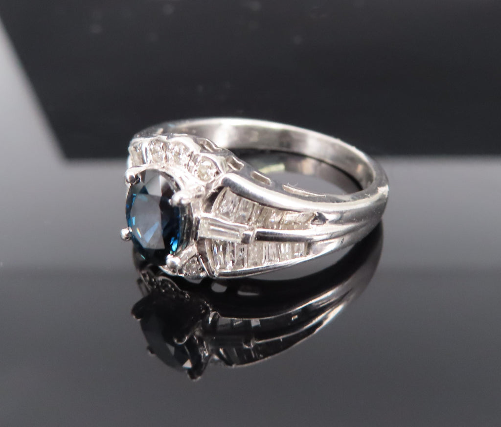 Vintage 1.07ct Deep Blue Sapphire & 0.48ct Diamond Platinum Ring Size 7