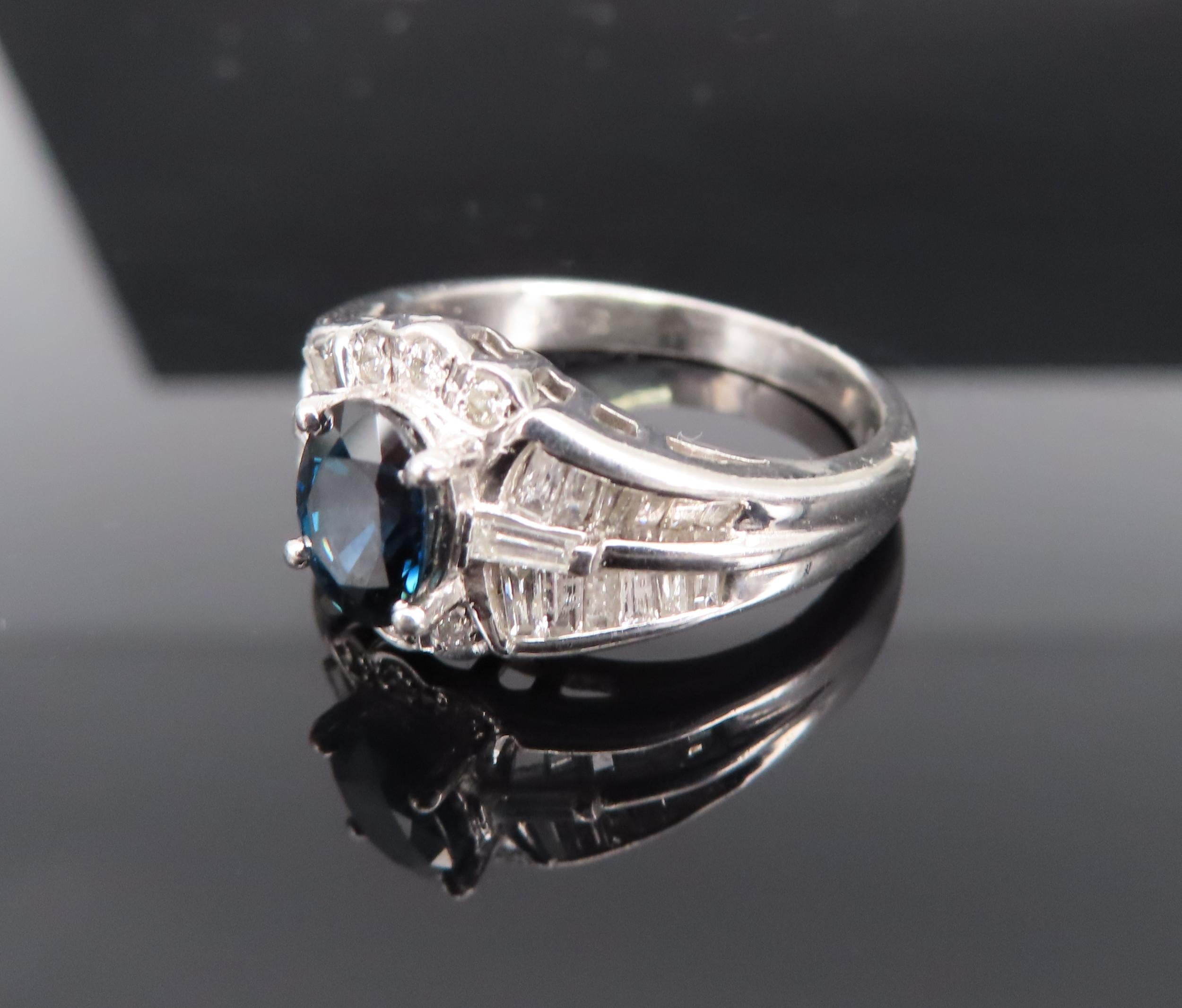 Vintage 1.07ct Deep Blue Sapphire & 0.48ct Diamond Platinum Ring Size 7