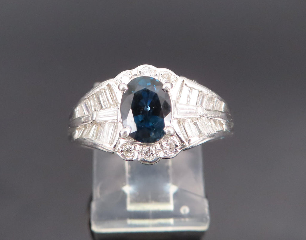 Vintage 1.07ct Deep Blue Sapphire & 0.48ct Diamond Platinum Ring Size 7