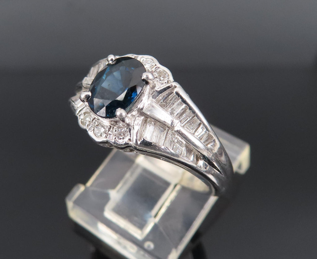 Vintage 1.07ct Deep Blue Sapphire & 0.48ct Diamond Platinum Ring Size 7