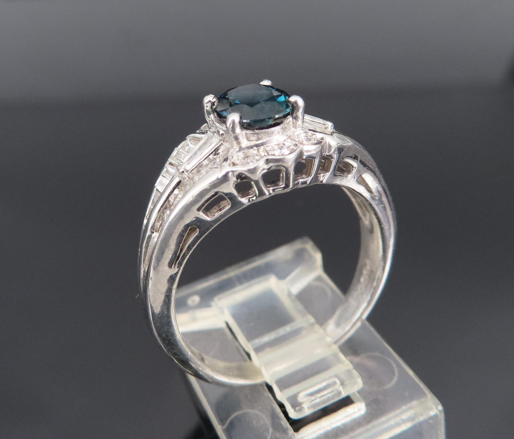 Vintage 1.07ct Deep Blue Sapphire & 0.48ct Diamond Platinum Ring Size 7