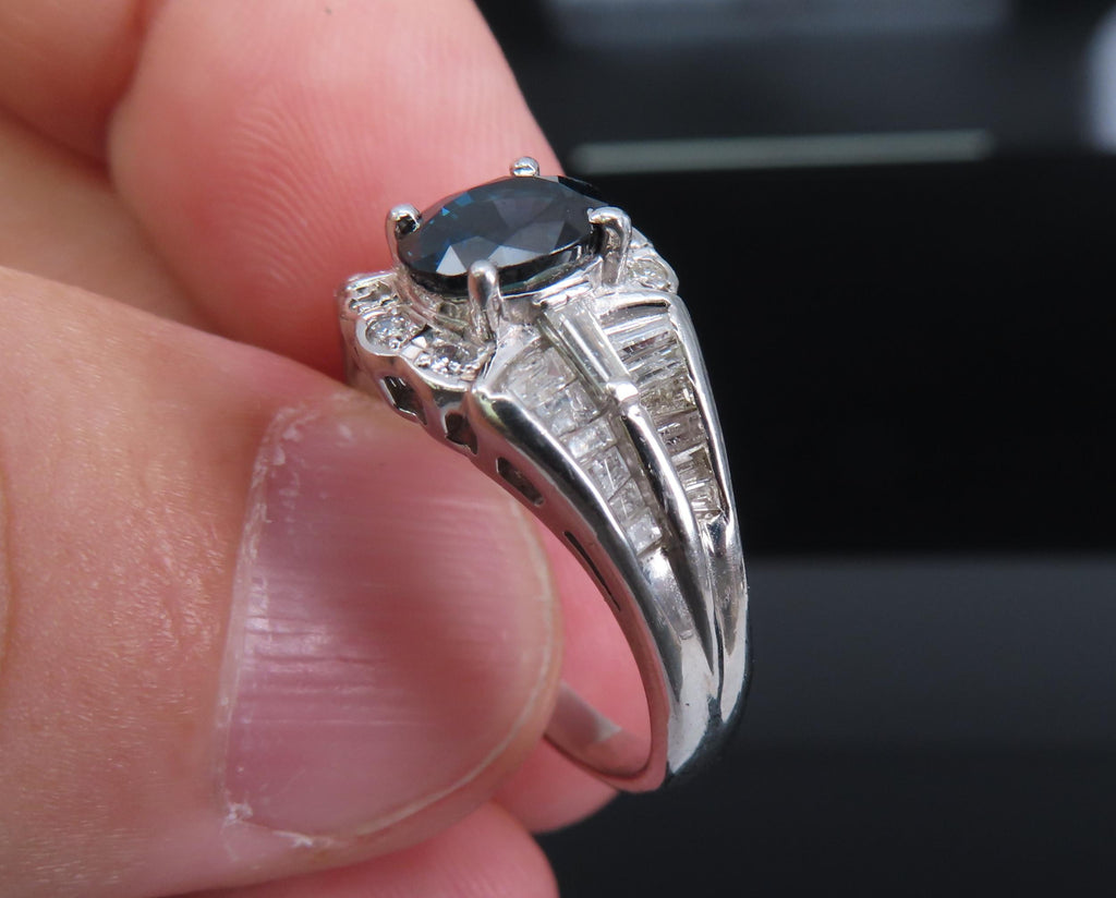 Vintage 1.07ct Deep Blue Sapphire & 0.48ct Diamond Platinum Ring Size 7