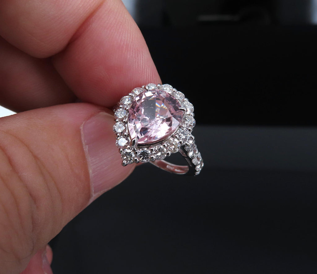 Fine 4.07ct Pear Shape GIA Pink Sapphire 1.36ct Diamond Platinum Ring Size 6.25