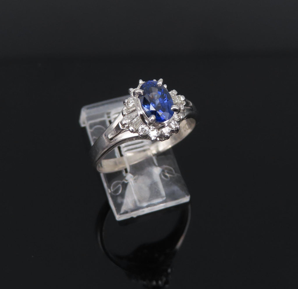 Vintage 0.96ct Blue Sapphire & 0.26ct Diamond Platinum Cocktail Ring Size 7