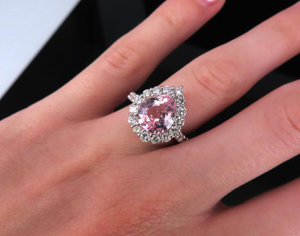 Fine 4.07ct Pear Shape GIA Pink Sapphire 1.36ct Diamond Platinum Ring Size 6.25