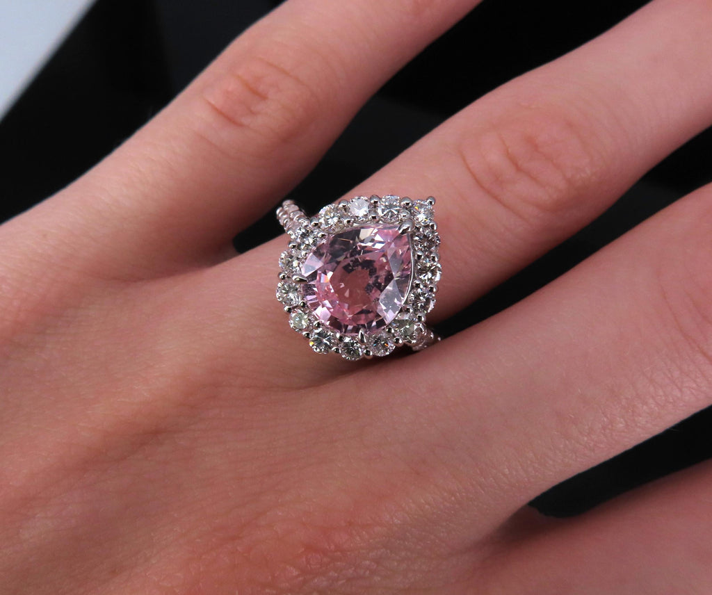 Fine 4.07ct Pear Shape GIA Pink Sapphire 1.36ct Diamond Platinum Ring Size 6.25