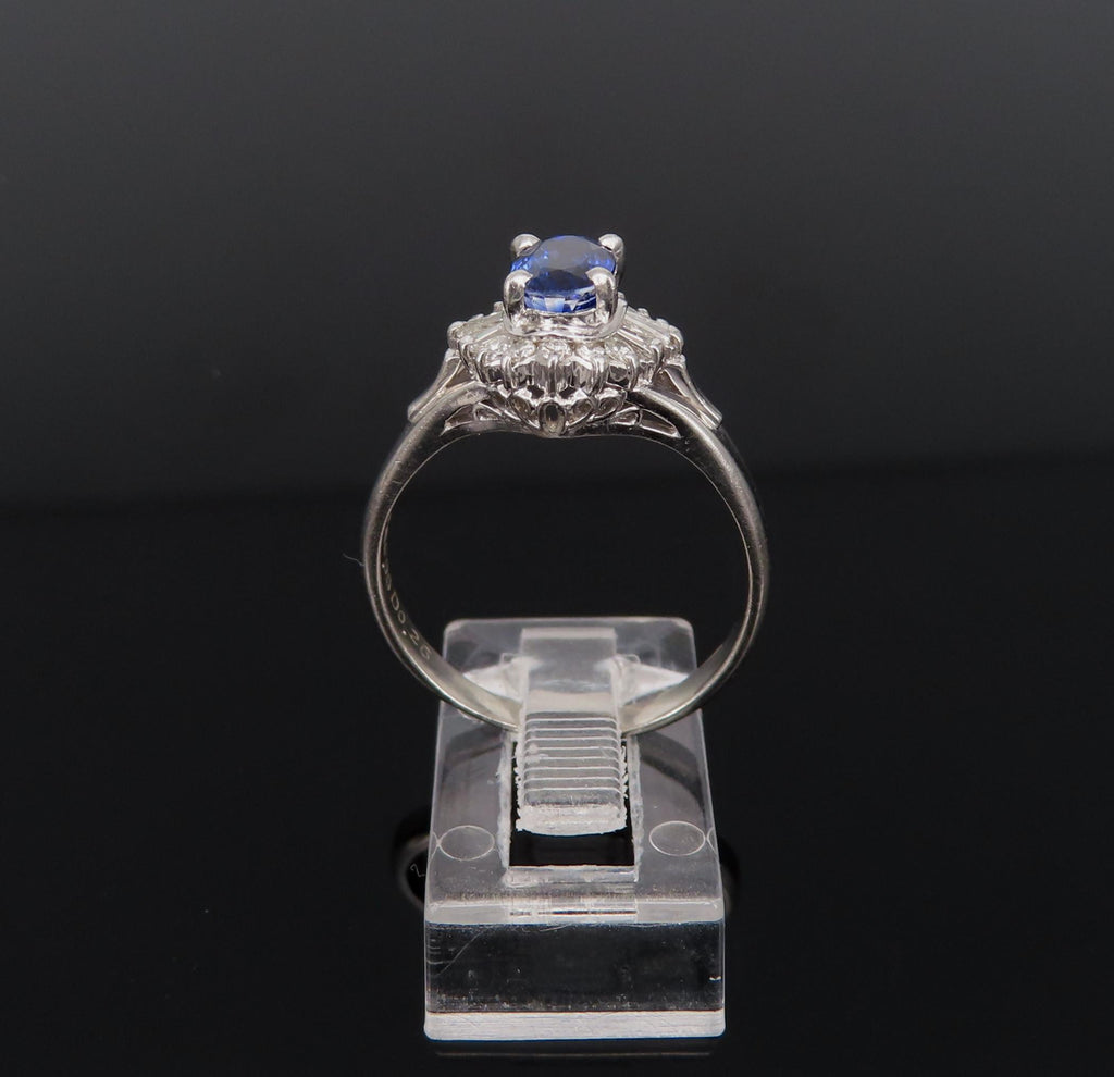 Vintage 0.96ct Blue Sapphire & 0.26ct Diamond Platinum Cocktail Ring Size 7