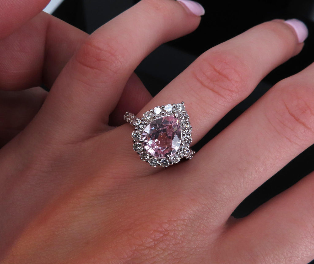 Fine 4.07ct Pear Shape GIA Pink Sapphire 1.36ct Diamond Platinum Ring Size 6.25