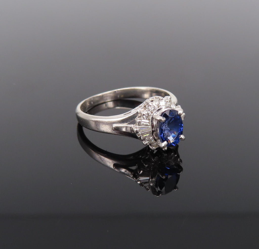 Vintage 0.96ct Blue Sapphire & 0.26ct Diamond Platinum Cocktail Ring Size 7