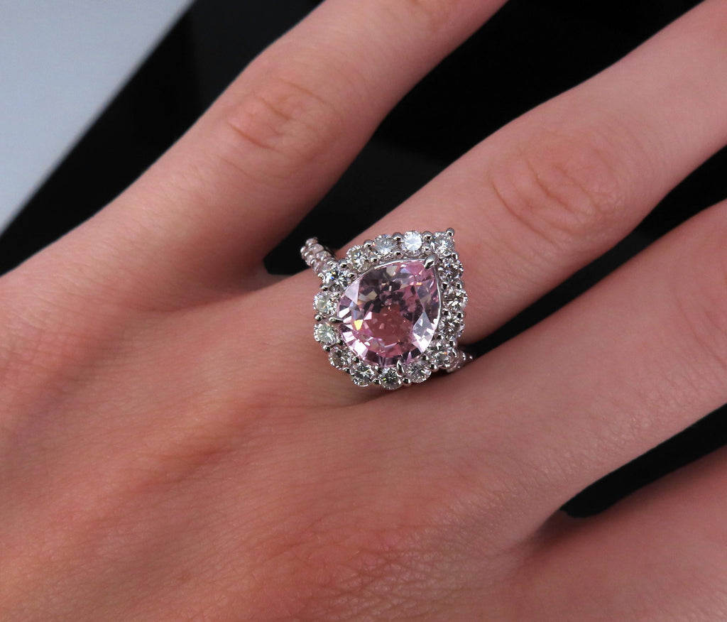 Fine 4.07ct Pear Shape GIA Pink Sapphire 1.36ct Diamond Platinum Ring Size 6.25