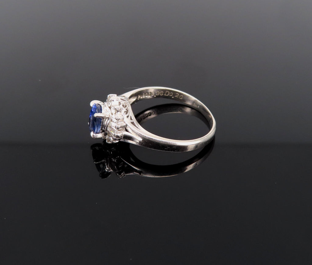 Vintage 0.96ct Blue Sapphire & 0.26ct Diamond Platinum Cocktail Ring Size 7
