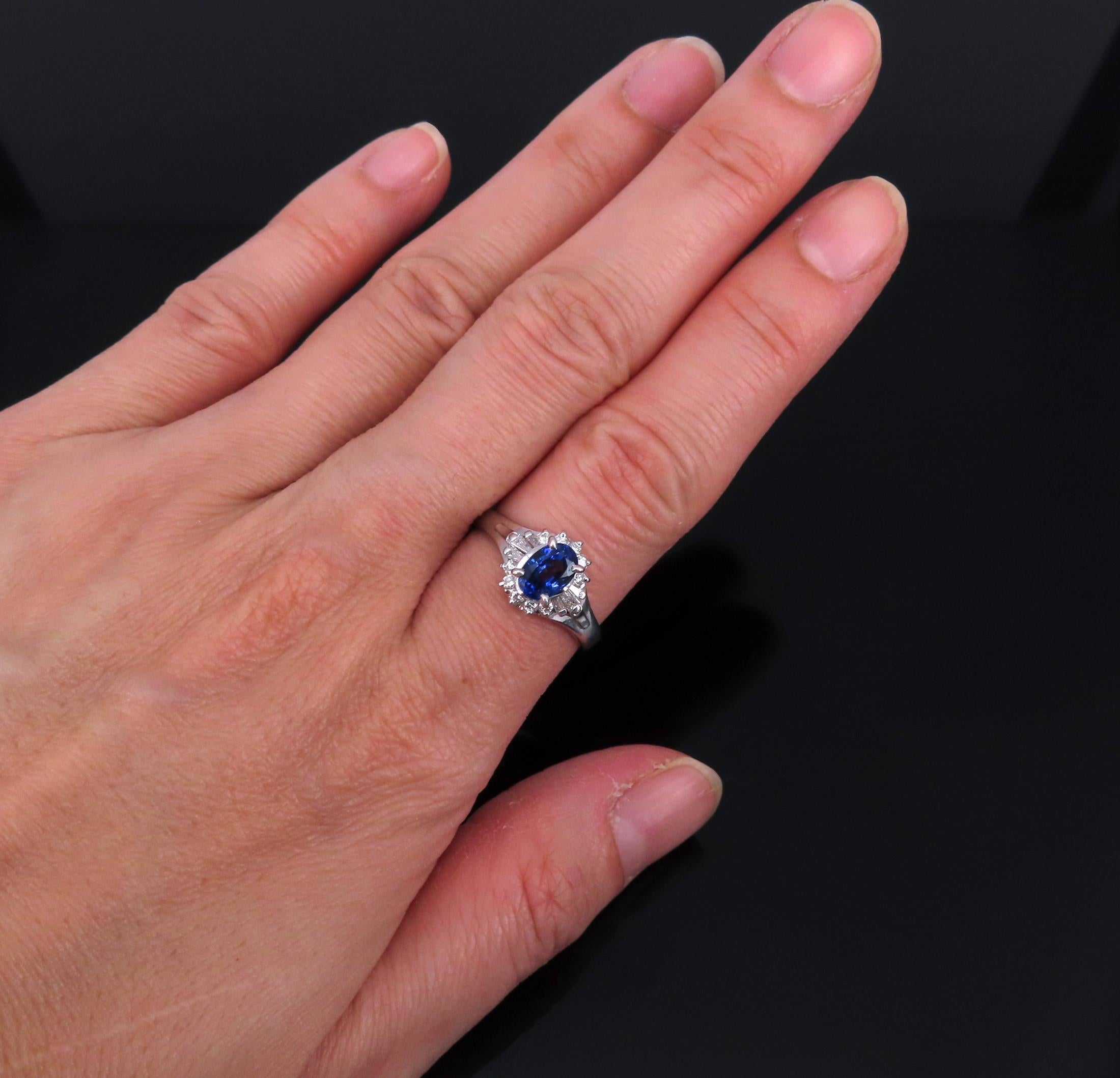 Vintage 0.96ct Blue Sapphire & 0.26ct Diamond Platinum Cocktail Ring Size 7