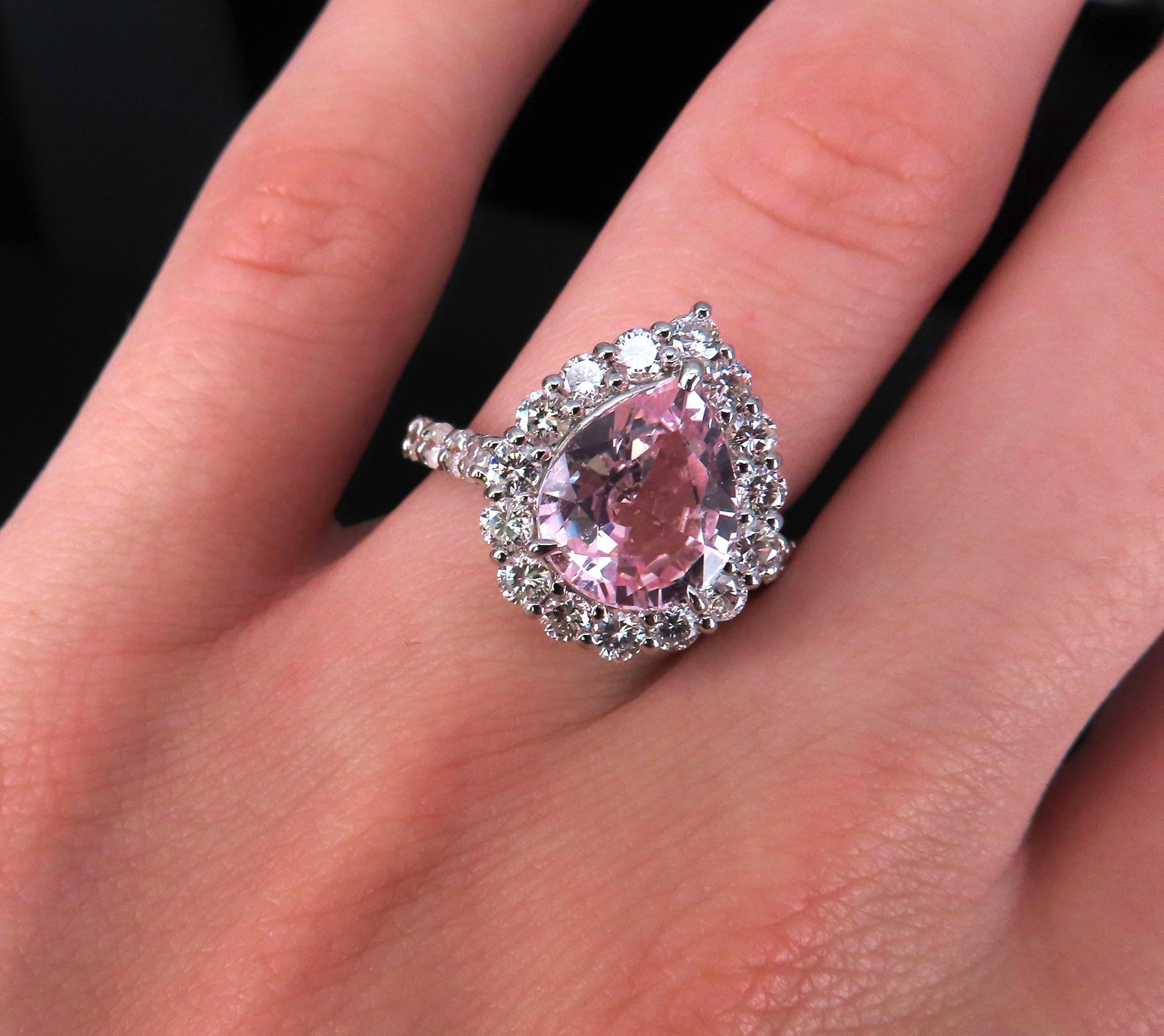 Fine 4.07ct Pear Shape GIA Pink Sapphire 1.36ct Diamond Platinum Ring Size 6.25