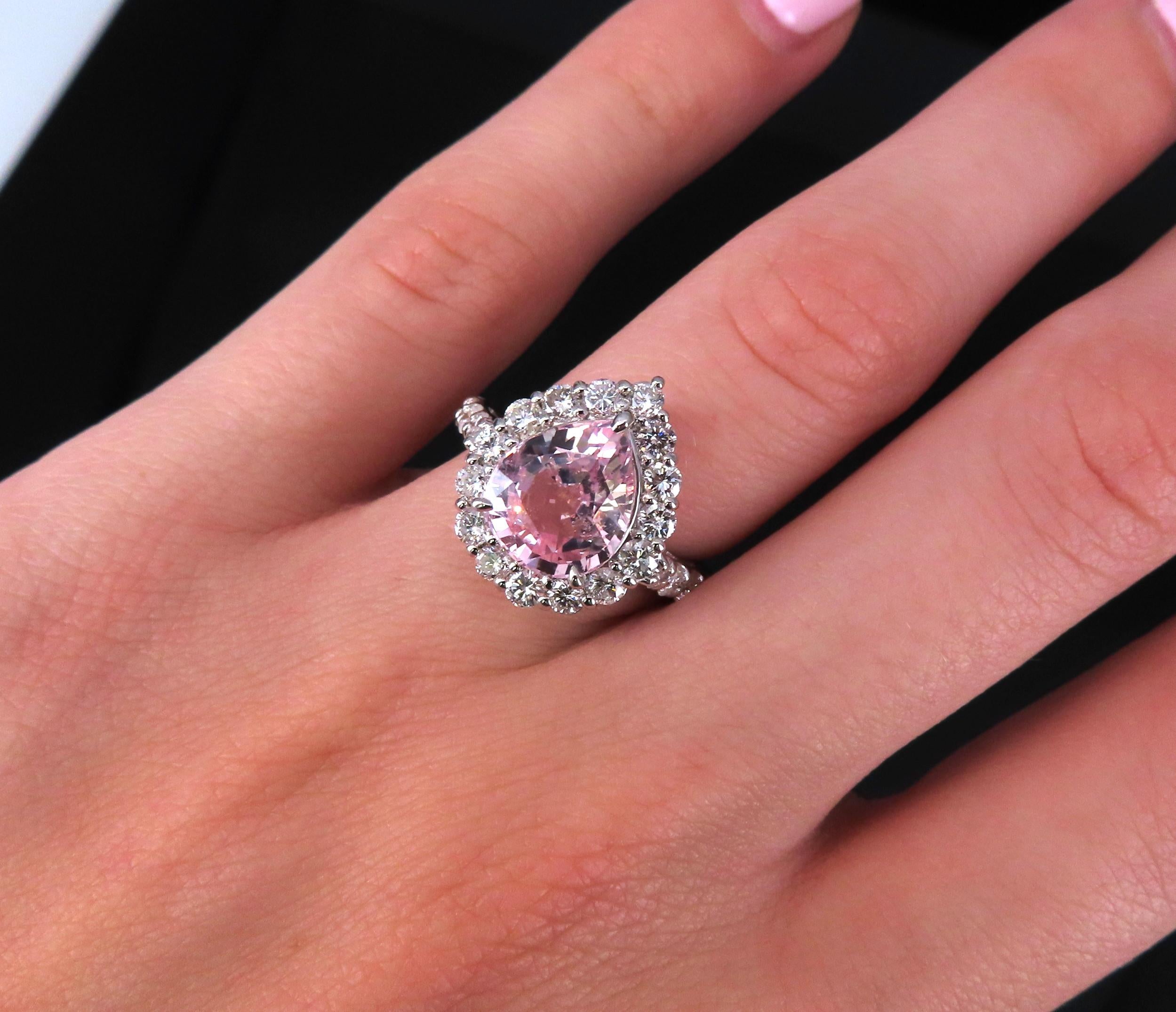 Fine 4.07ct Pear Shape GIA Pink Sapphire 1.36ct Diamond Platinum Ring Size 6.25