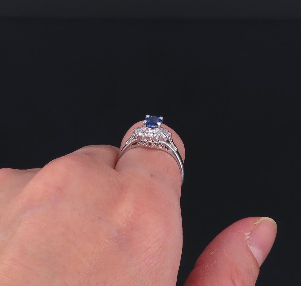 Vintage 0.96ct Blue Sapphire & 0.26ct Diamond Platinum Cocktail Ring Size 7