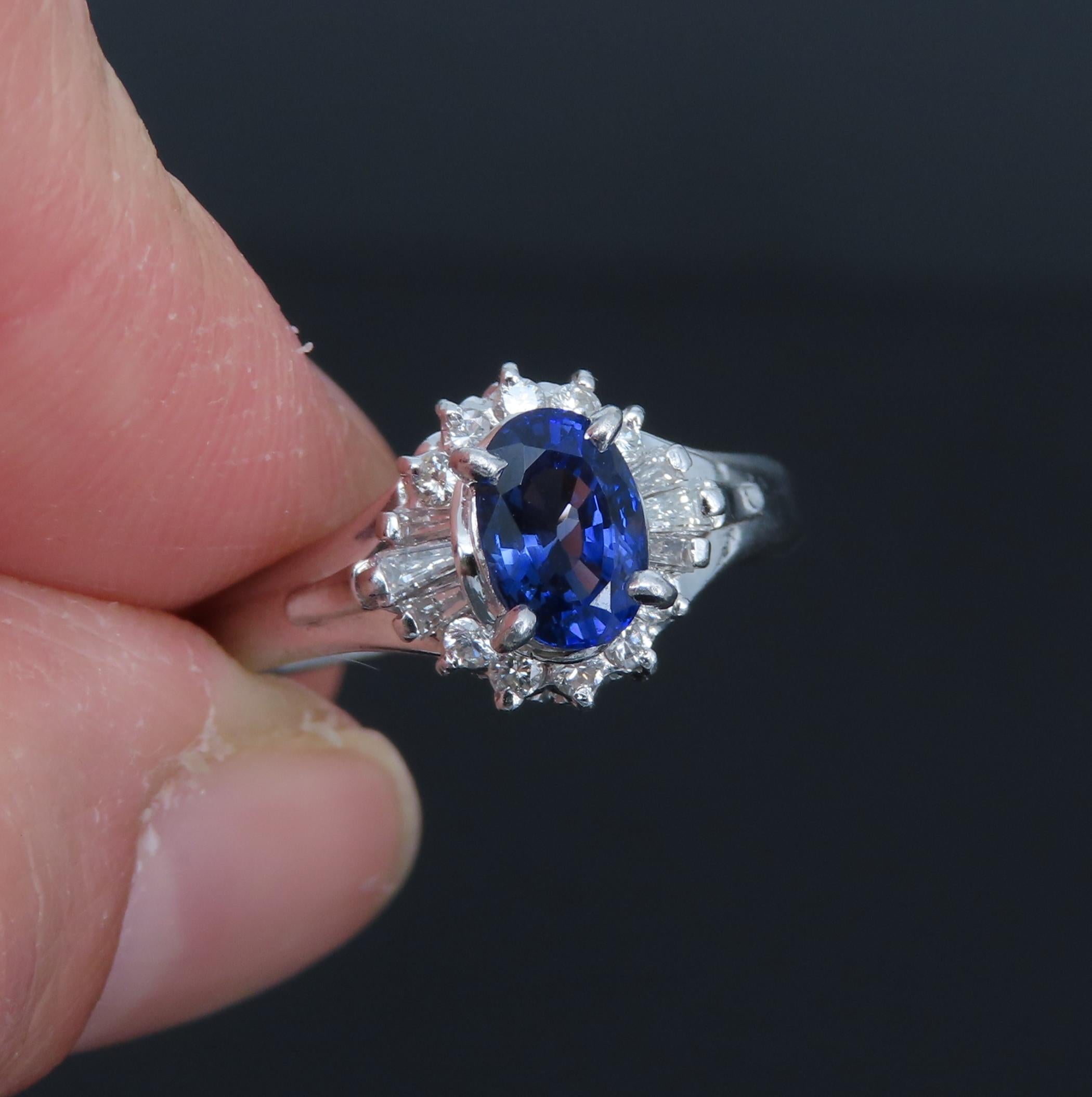 Vintage 0.96ct Blue Sapphire & 0.26ct Diamond Platinum Cocktail Ring Size 7