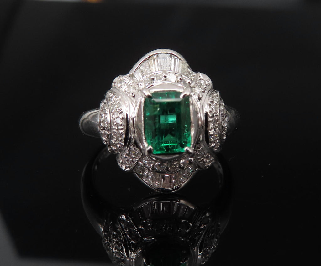 0.61ct GIA Colombian No Oil Emerald & 0.32ct Diamond Platinum Ring, Size 5.5