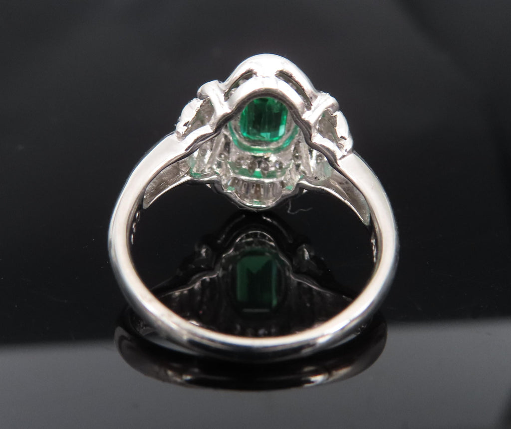 0.61ct GIA Colombian No Oil Emerald & 0.32ct Diamond Platinum Ring, Size 5.5