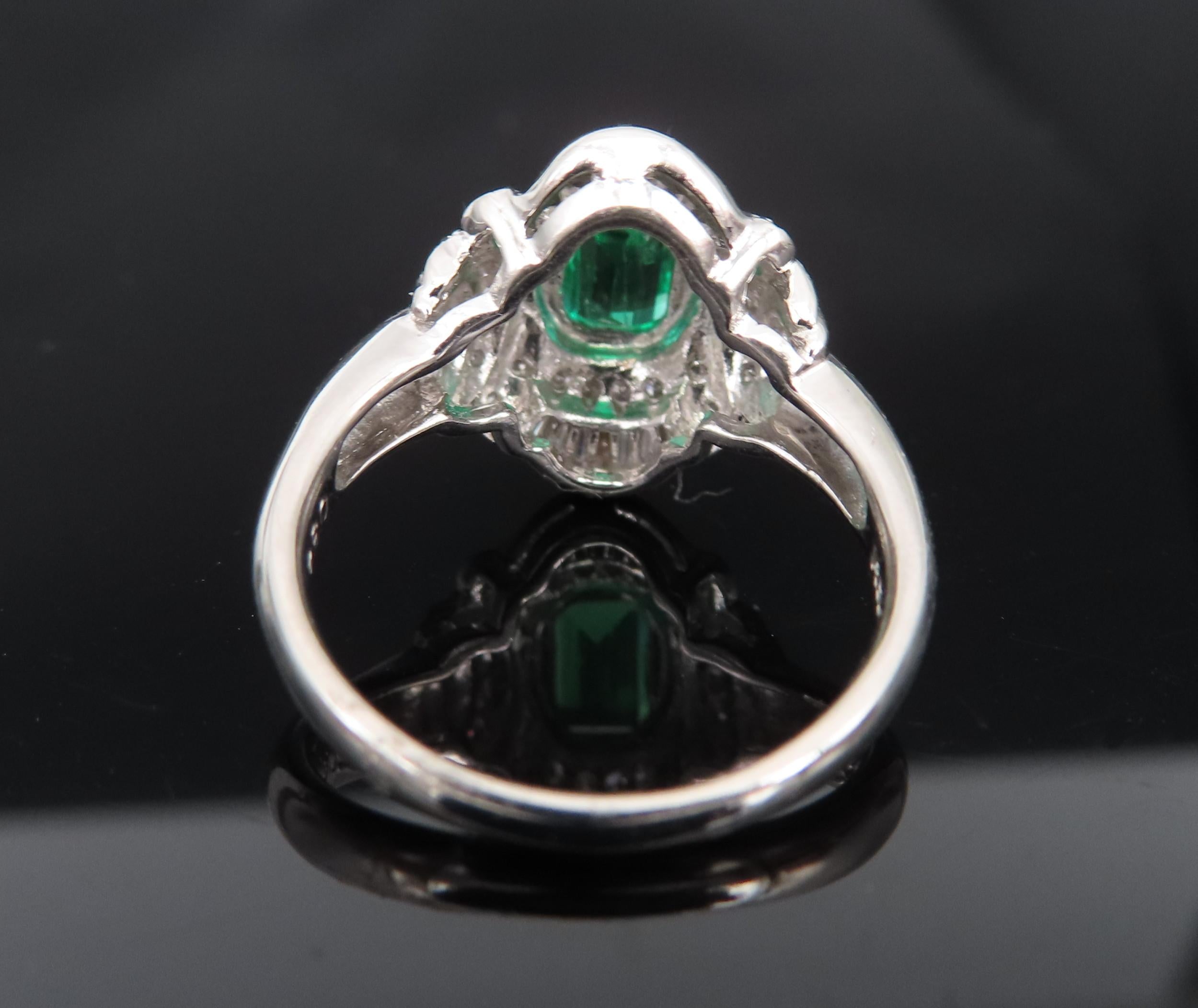 0.61ct GIA Colombian No Oil Emerald & 0.32ct Diamond Platinum Ring, Size 5.5