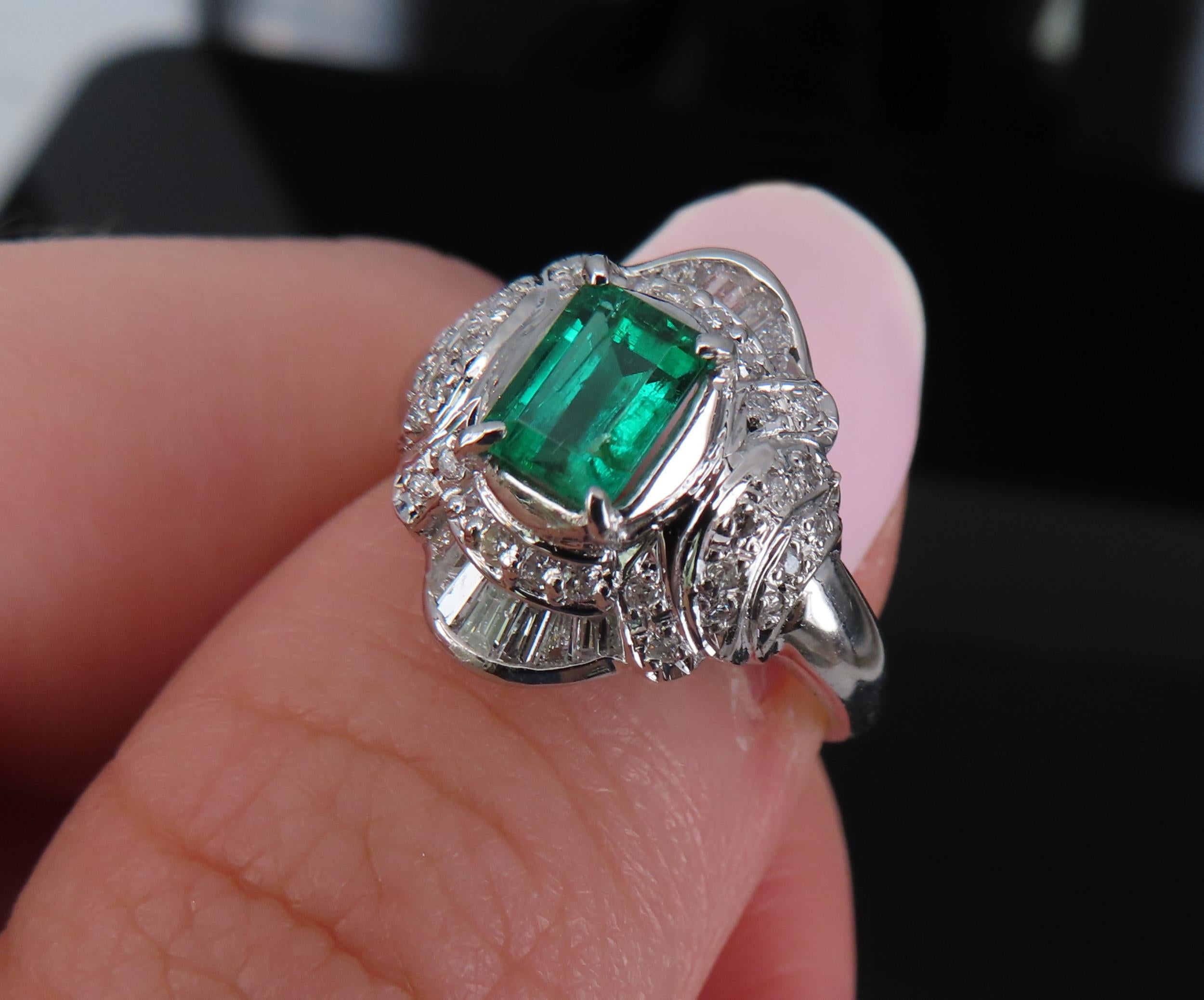 0.61ct GIA Colombian No Oil Emerald & 0.32ct Diamond Platinum Ring, Size 5.5
