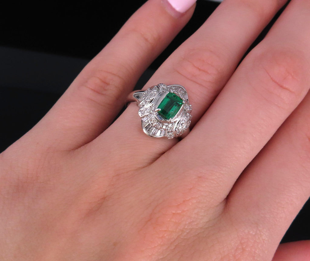 0.61ct GIA Colombian No Oil Emerald & 0.32ct Diamond Platinum Ring, Size 5.5