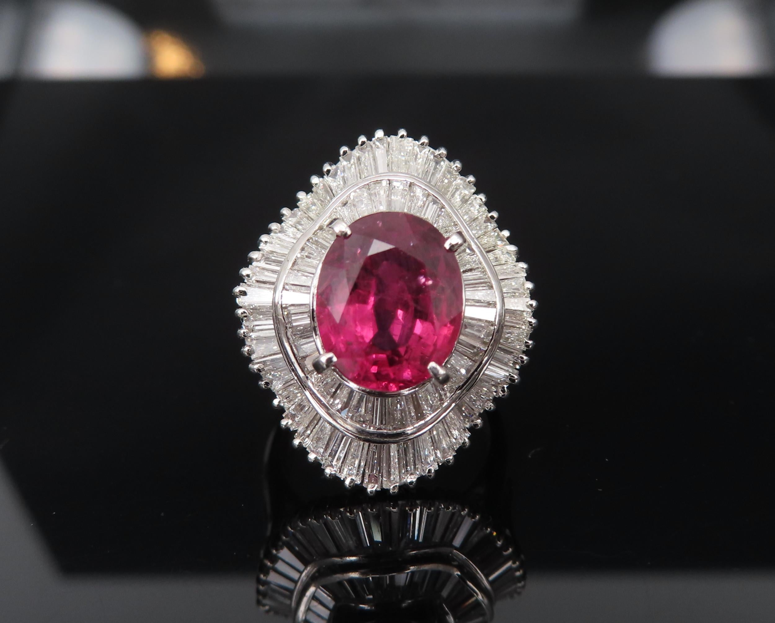 Fine 3.04ct GIA Certified Thai Heated Ruby & 1.64ct Diamond Platinum Ring Size 4