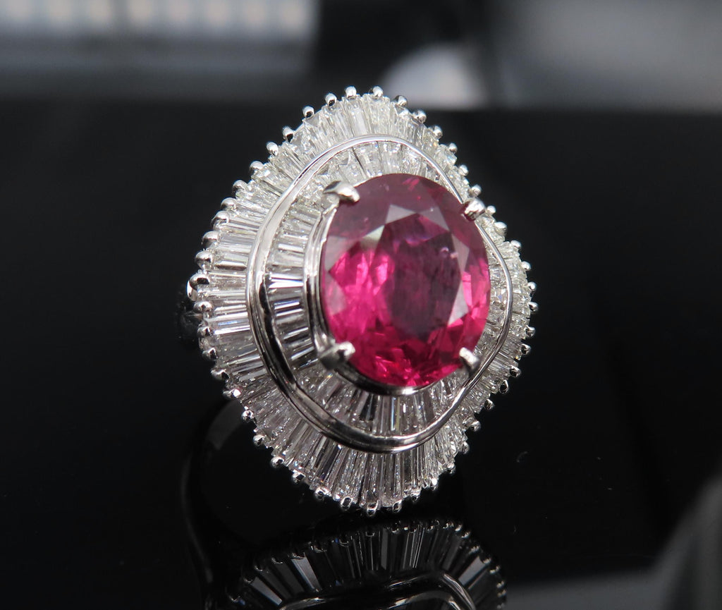 Fine 3.04ct GIA Certified Thai Heated Ruby & 1.64ct Diamond Platinum Ring Size 4