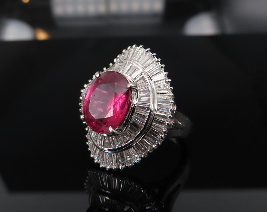 Fine 3.04ct GIA Certified Thai Heated Ruby & 1.64ct Diamond Platinum Ring Size 4
