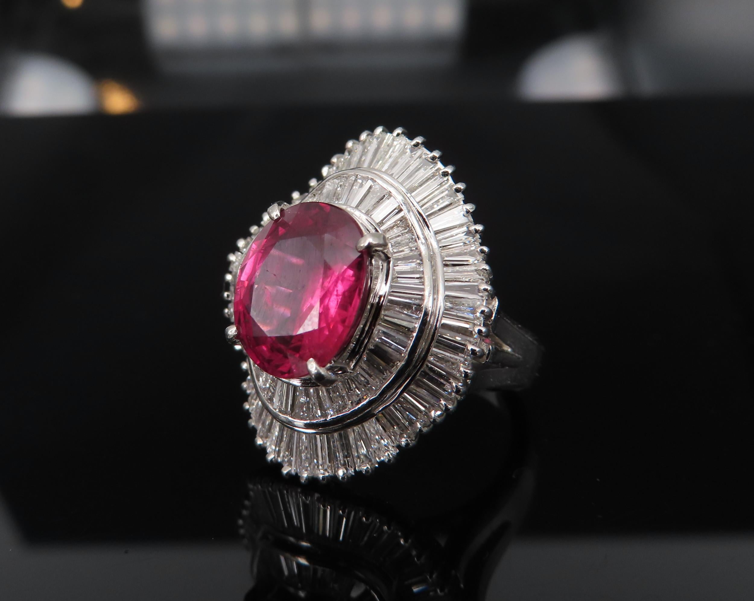 Fine 3.04ct GIA Certified Thai Heated Ruby & 1.64ct Diamond Platinum Ring Size 4
