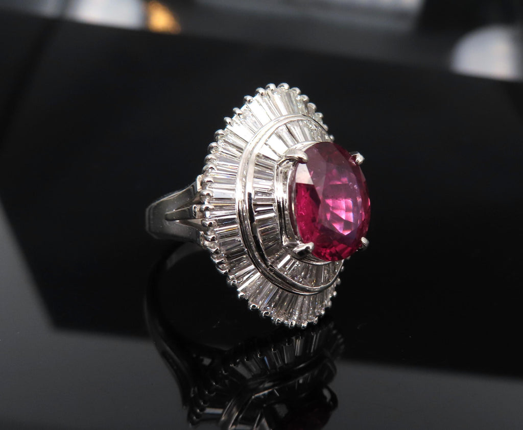 Fine 3.04ct GIA Certified Thai Heated Ruby & 1.64ct Diamond Platinum Ring Size 4