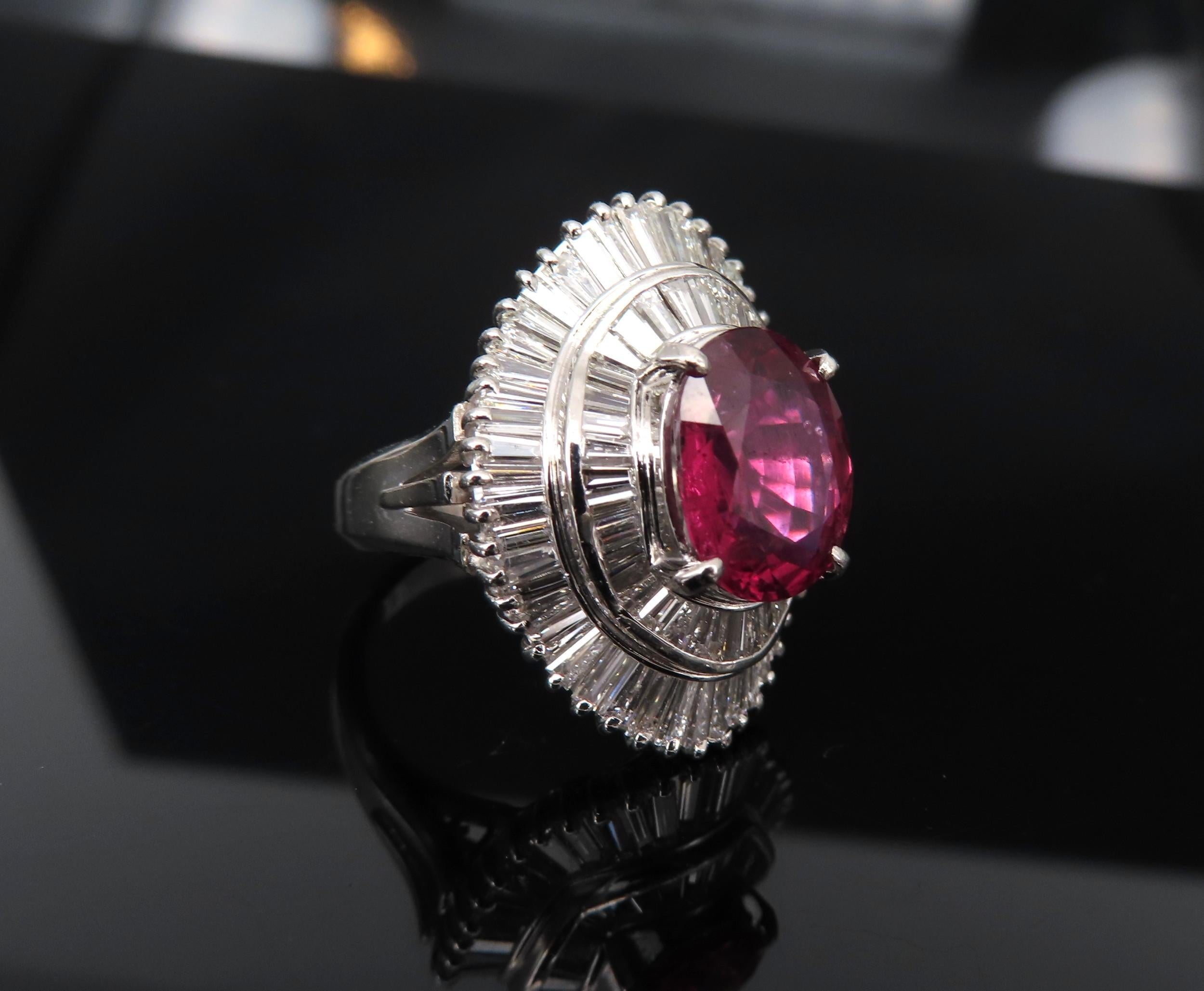 Fine 3.04ct GIA Certified Thai Heated Ruby & 1.64ct Diamond Platinum Ring Size 4