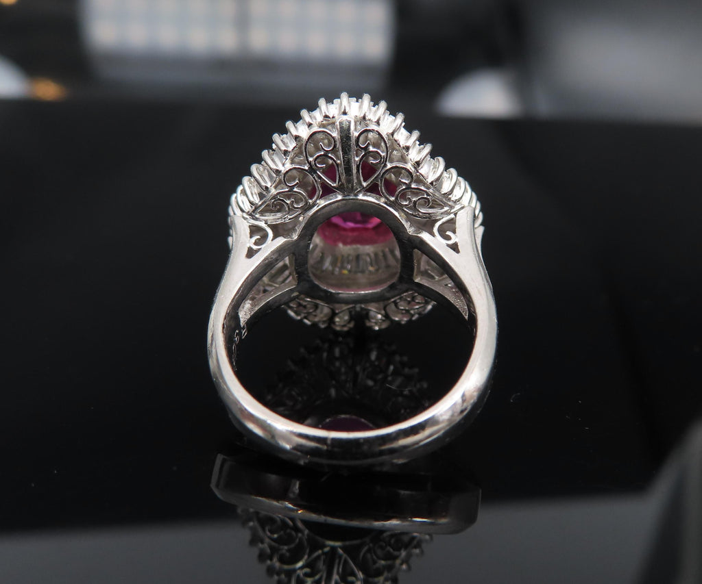 Fine 3.04ct GIA Certified Thai Heated Ruby & 1.64ct Diamond Platinum Ring Size 4