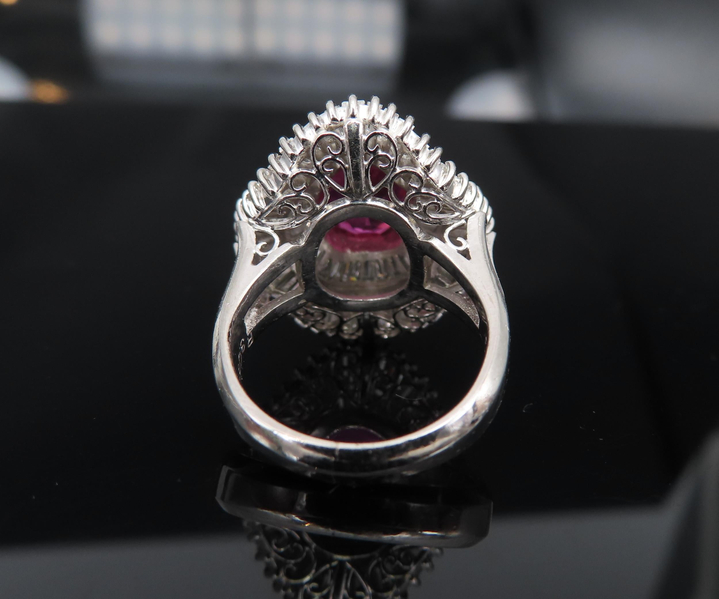 Fine 3.04ct GIA Certified Thai Heated Ruby & 1.64ct Diamond Platinum Ring Size 4