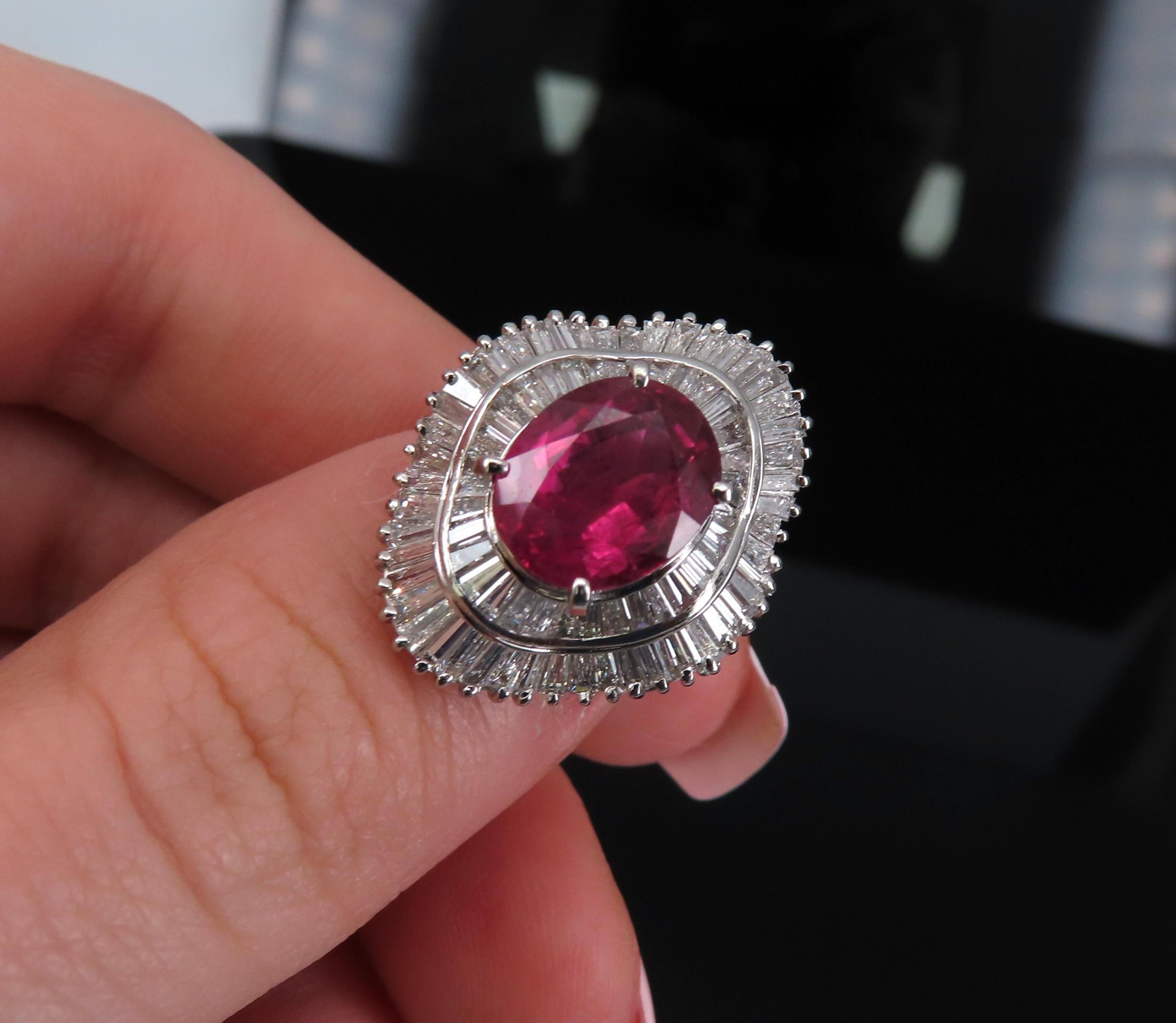 Fine 3.04ct GIA Certified Thai Heated Ruby & 1.64ct Diamond Platinum Ring Size 4