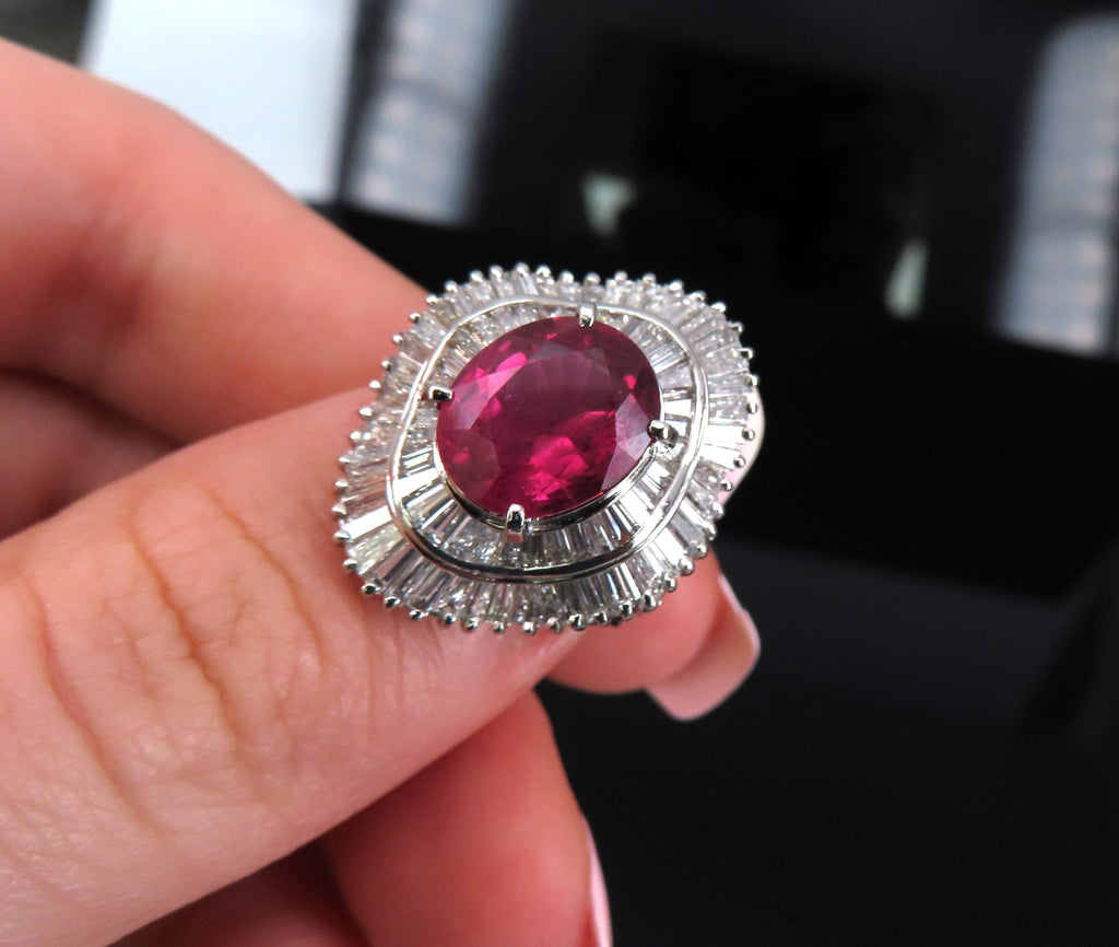 Fine 3.04ct GIA Certified Thai Heated Ruby & 1.64ct Diamond Platinum Ring Size 4