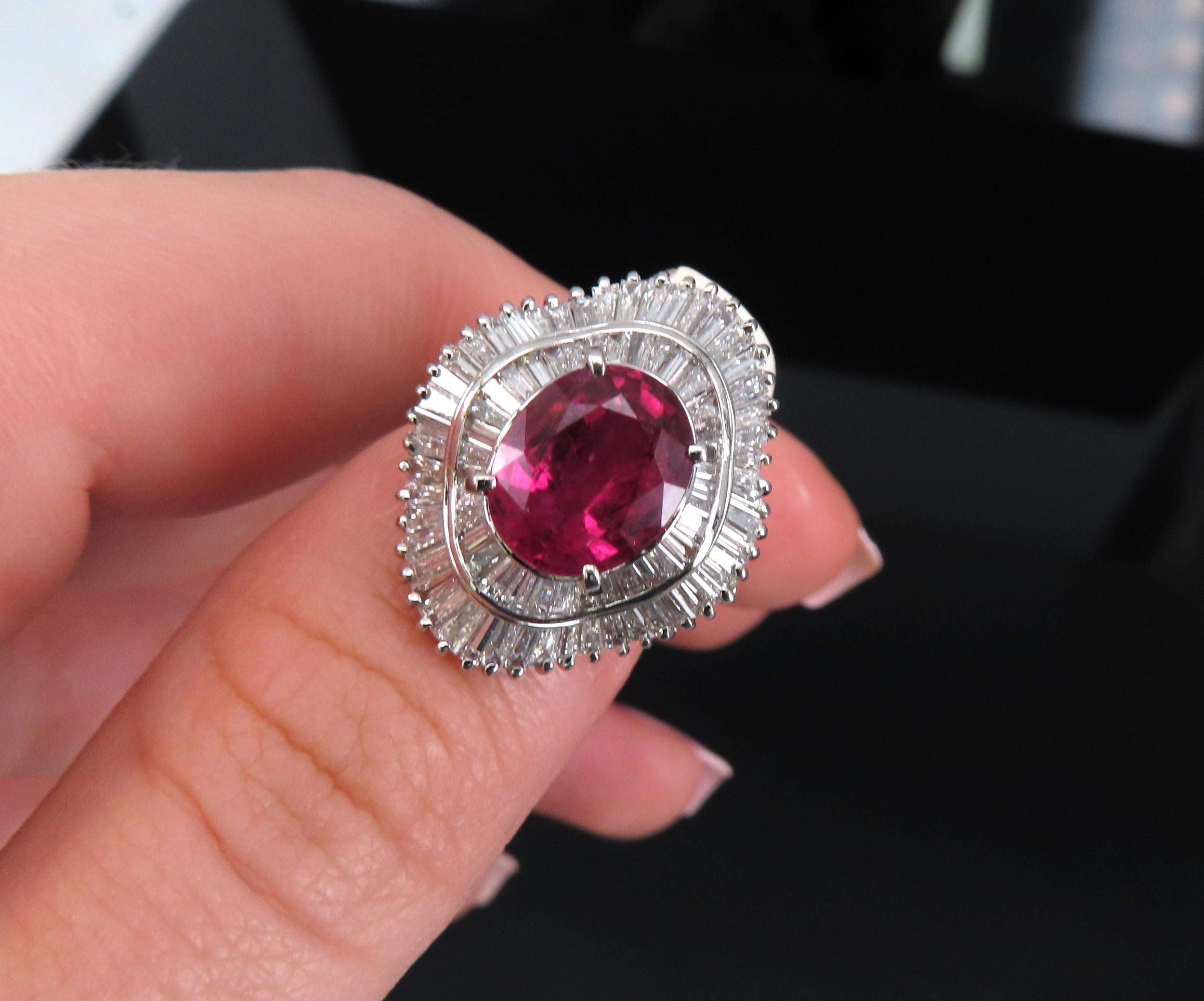 Fine 3.04ct GIA Certified Thai Heated Ruby & 1.64ct Diamond Platinum Ring Size 4