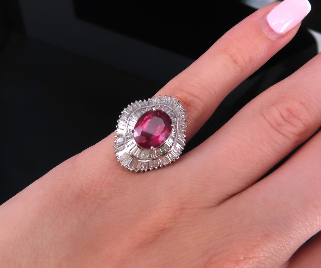 Fine 3.04ct GIA Certified Thai Heated Ruby & 1.64ct Diamond Platinum Ring Size 4
