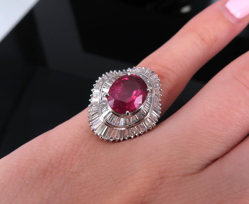 Fine 3.04ct GIA Certified Thai Heated Ruby & 1.64ct Diamond Platinum Ring Size 4