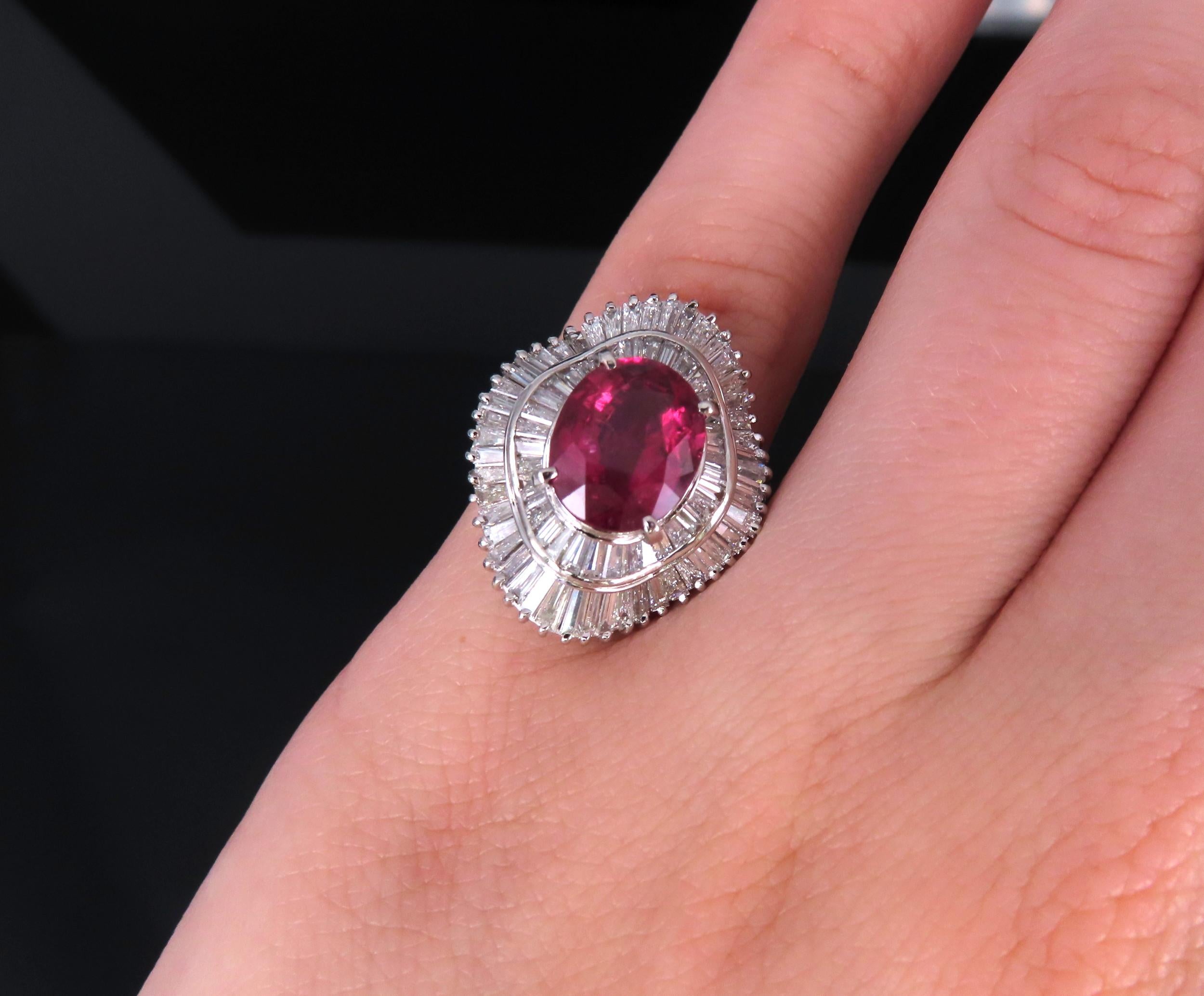 Fine 3.04ct GIA Certified Thai Heated Ruby & 1.64ct Diamond Platinum Ring Size 4