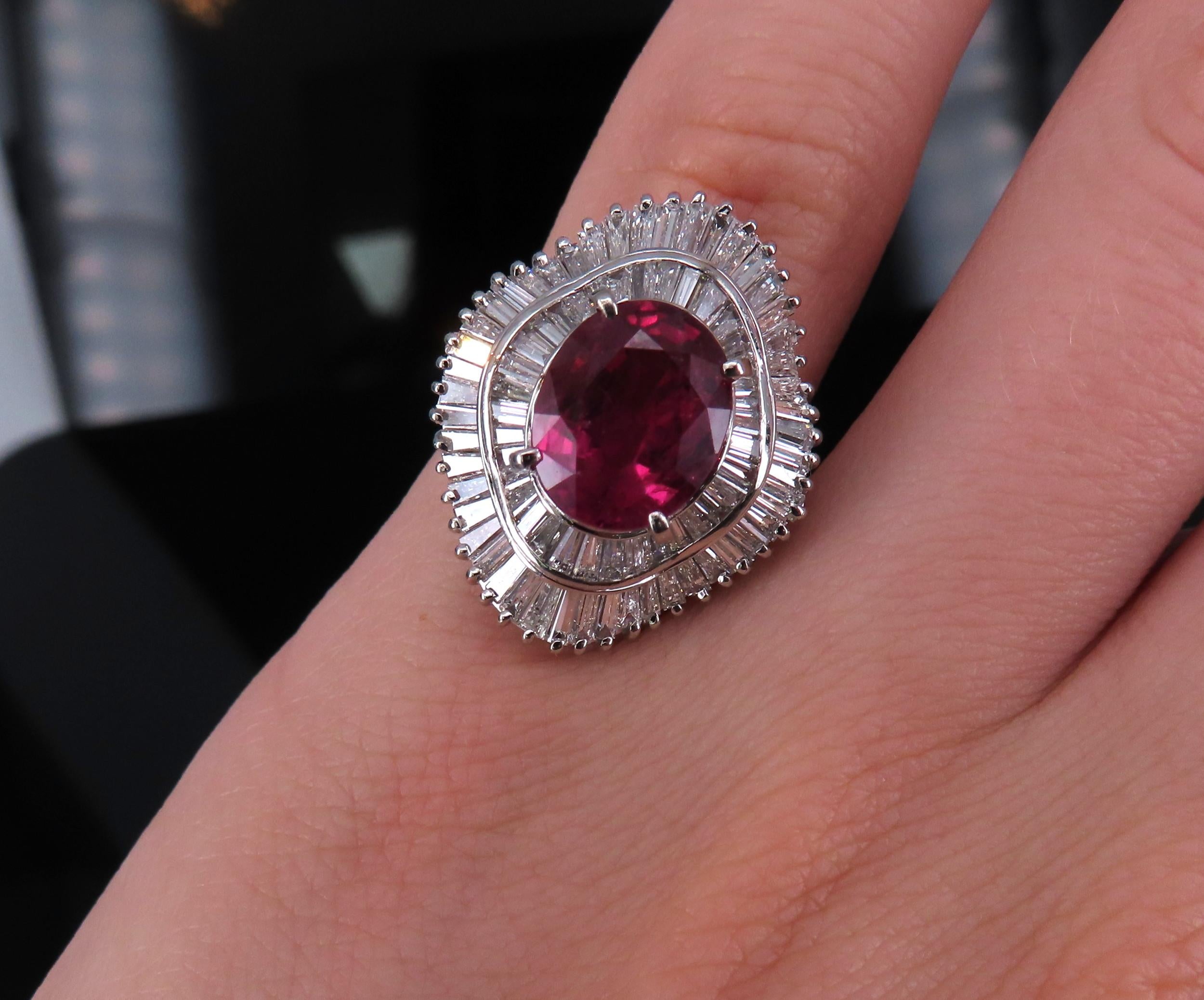 Fine 3.04ct GIA Certified Thai Heated Ruby & 1.64ct Diamond Platinum Ring Size 4