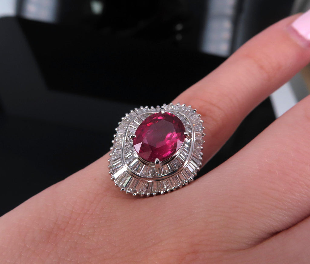 Fine 3.04ct GIA Certified Thai Heated Ruby & 1.64ct Diamond Platinum Ring Size 4