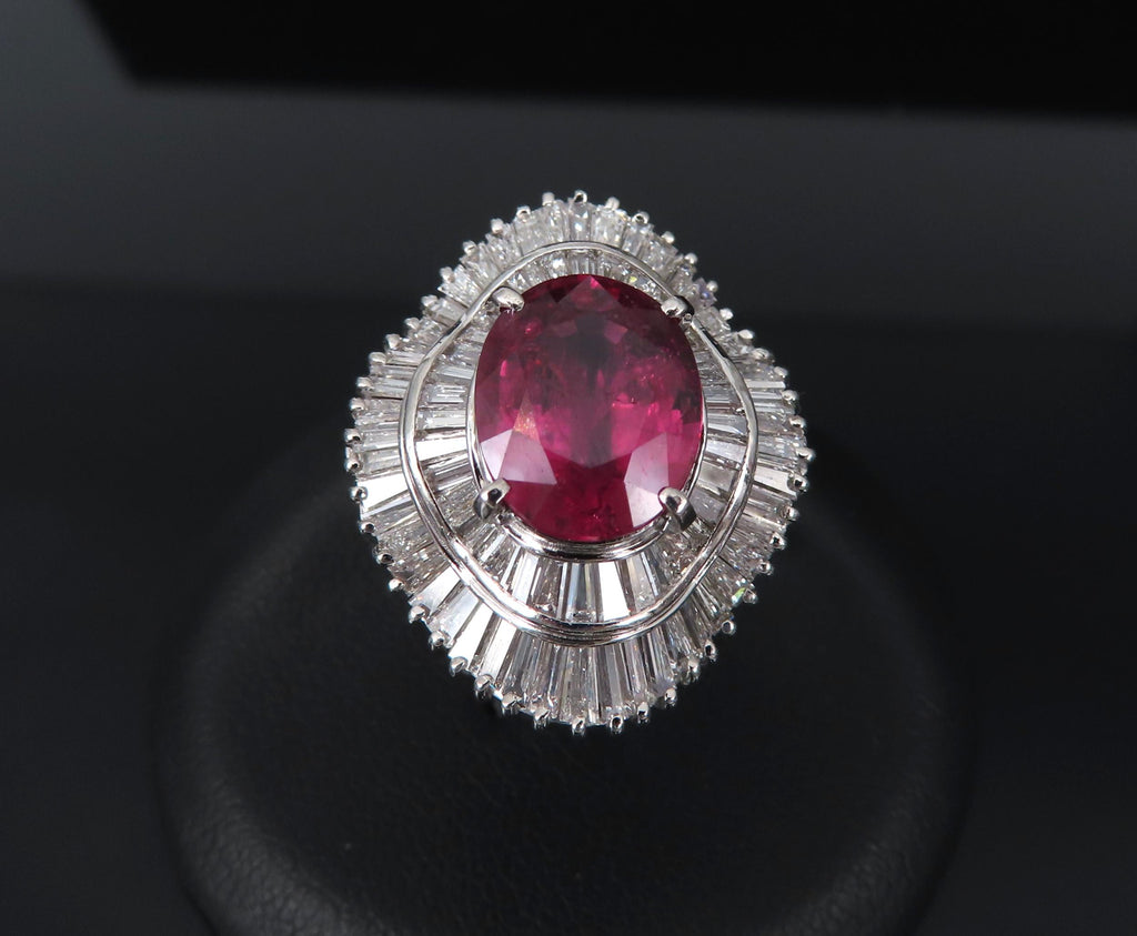 Fine 3.04ct GIA Certified Thai Heated Ruby & 1.64ct Diamond Platinum Ring Size 4