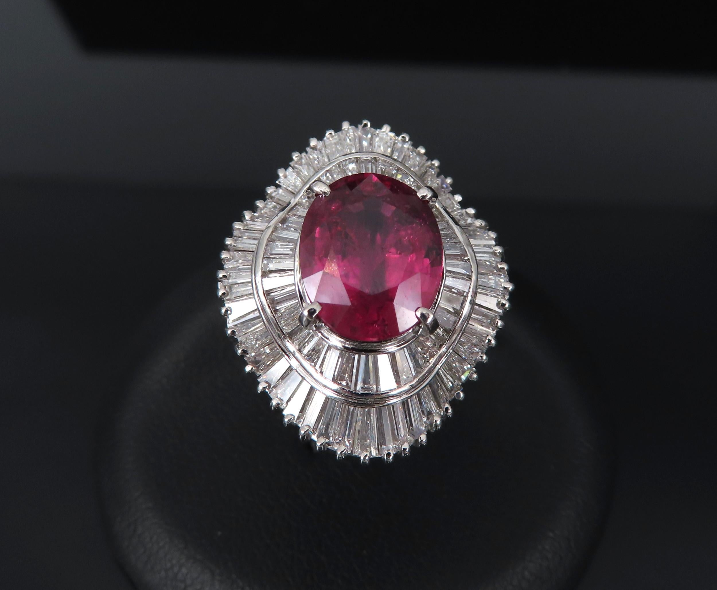 Fine 3.04ct GIA Certified Thai Heated Ruby & 1.64ct Diamond Platinum Ring Size 4